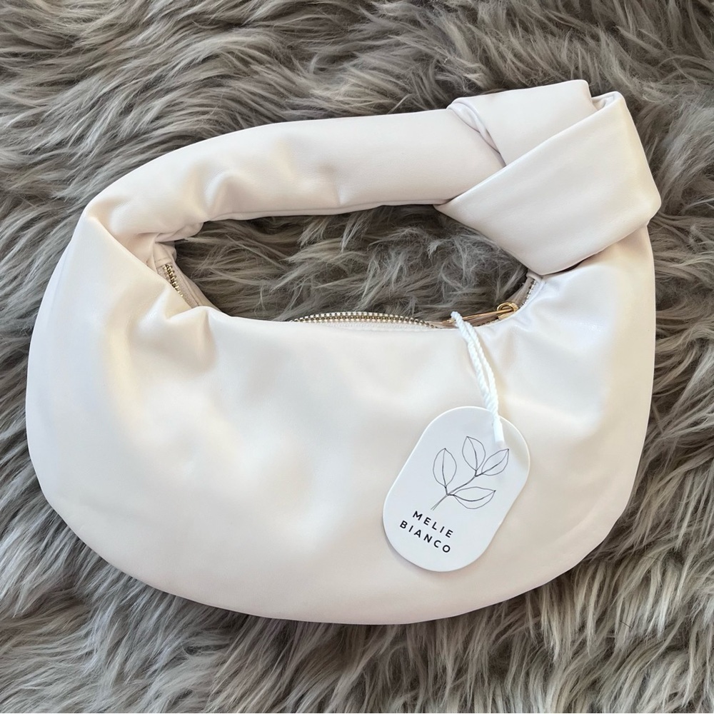NWT Melie Bianco Cream Alexandra Vegan Top Knot Handle Bag with Gold Hardware - Picture 2 of 7